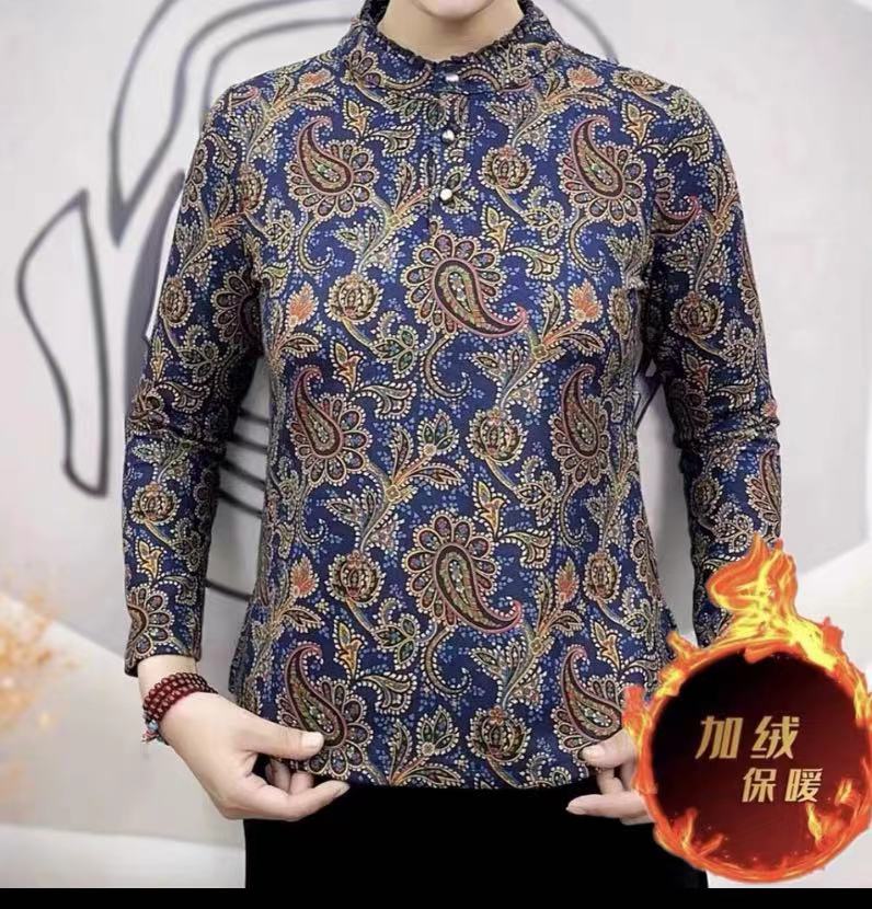 2025中老年大码花边半高领打底衫上衣时尚百搭女士显瘦长袖气质