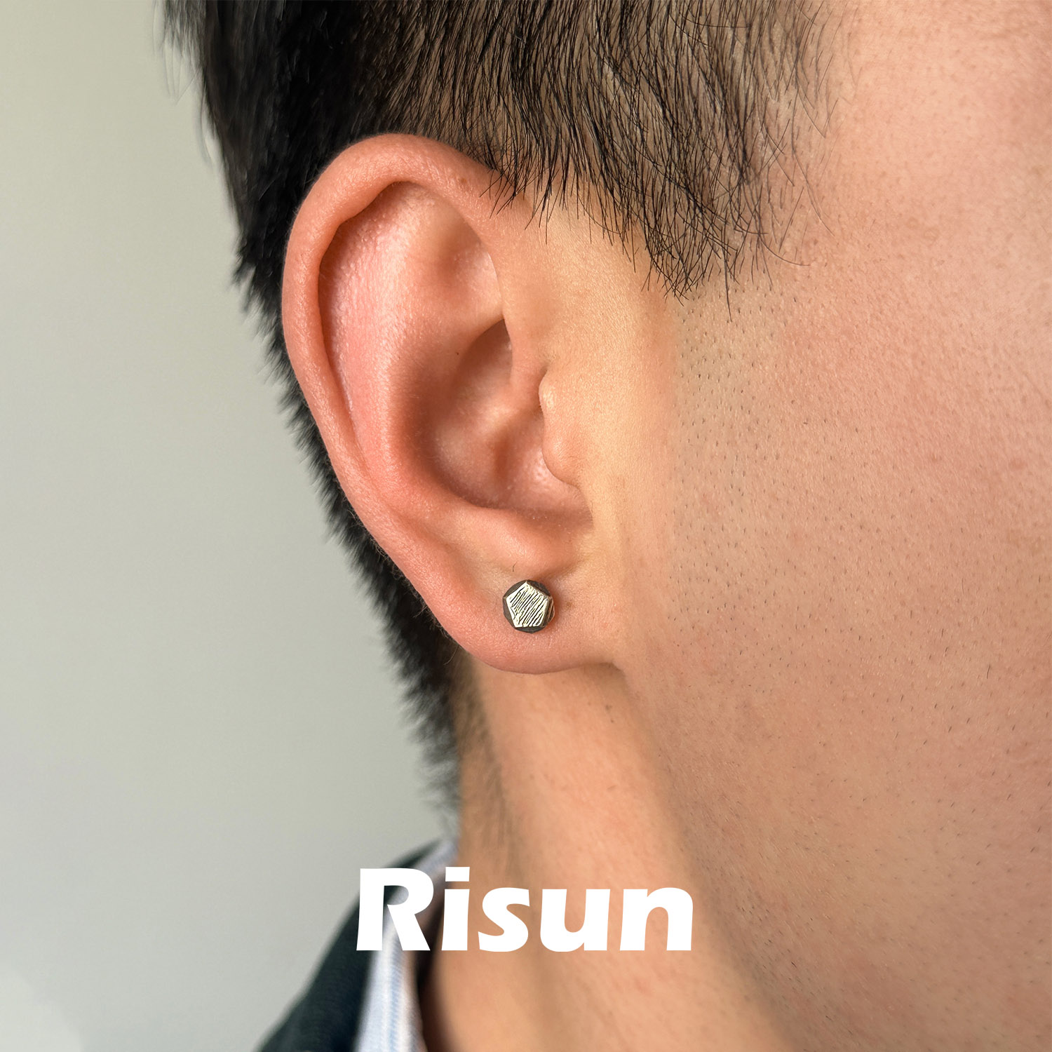 925银耳饰 养耳洞复古做旧款五边形耳钉男个性银制耳饰睡觉不用摘