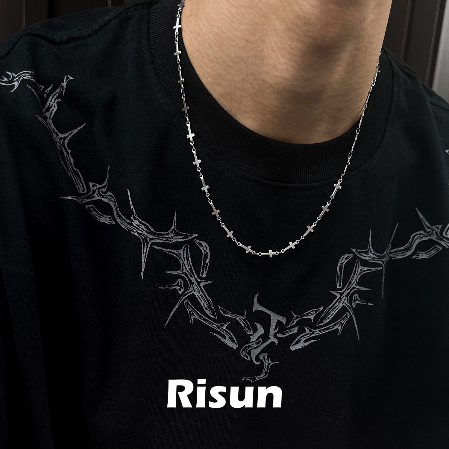 钛钢项链 小众十字架素链简约个性锁骨链不掉色配饰男50-55cm调节