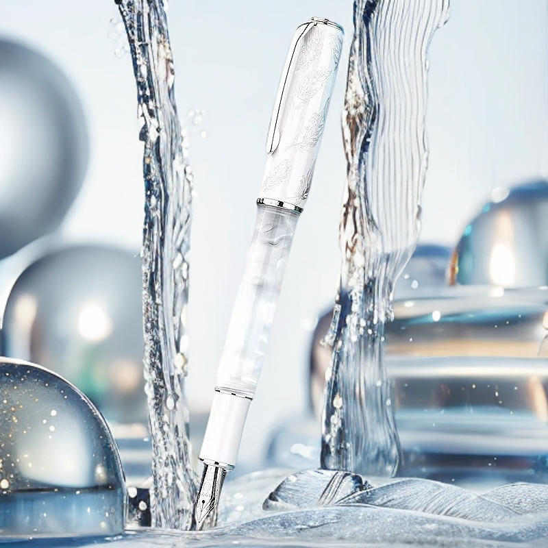 弘典白翎羽高档精致练字笔高颜值金尖练字钢笔白色签字长刀研钢笔