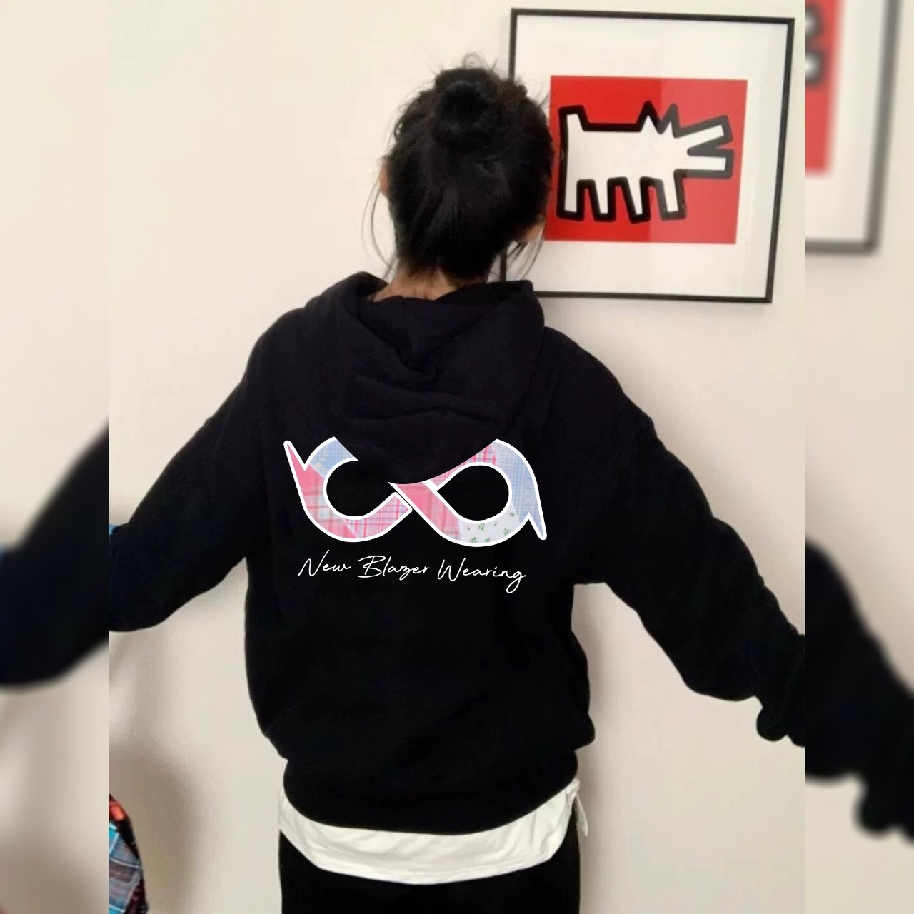 Q1009-黑色小个子加绒加厚连帽卫衣女秋冬款美式重磅宽松外套帽衫