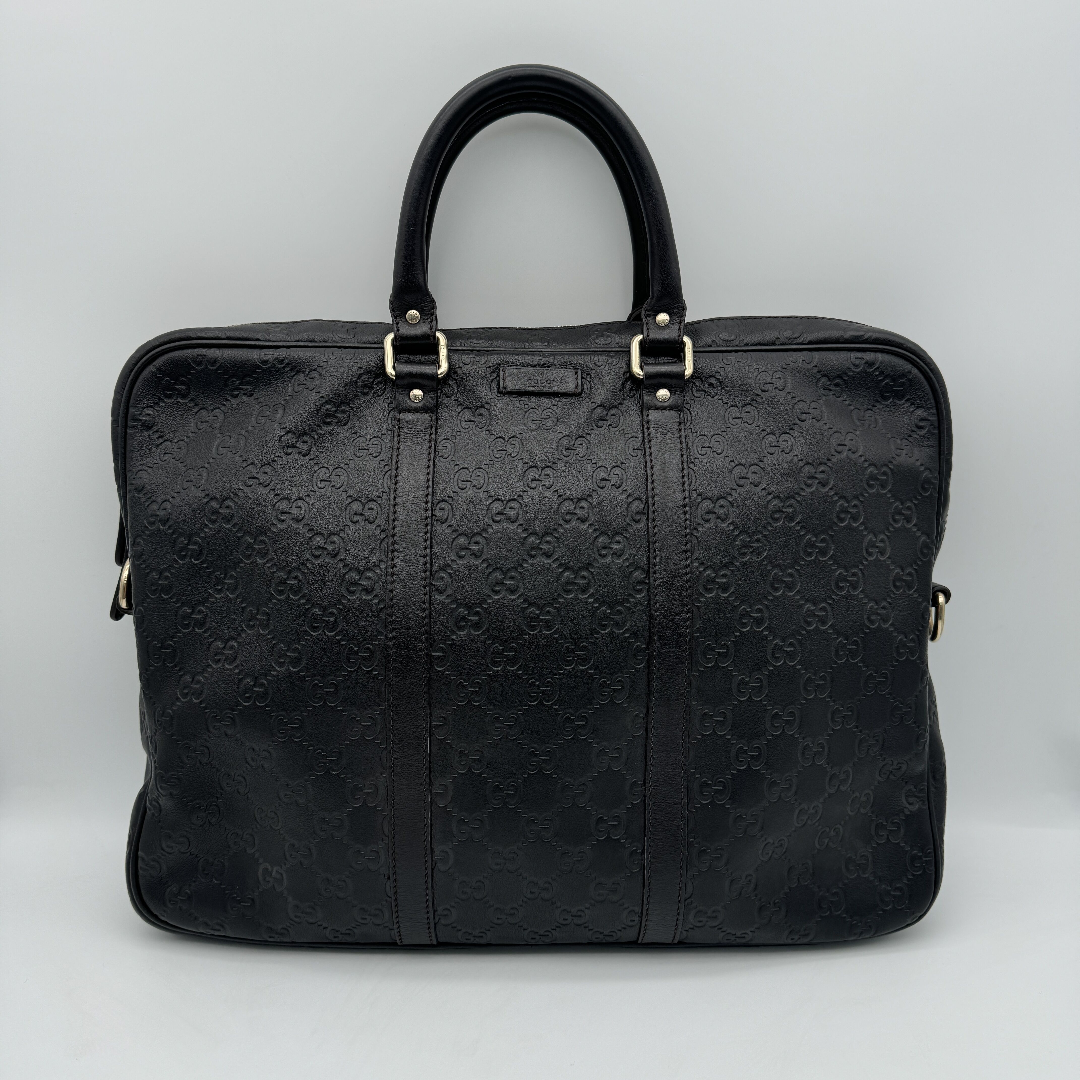 95新 GUCCI/古驰 97新深咖色压花手提公文包/男士经典电脑包/1162