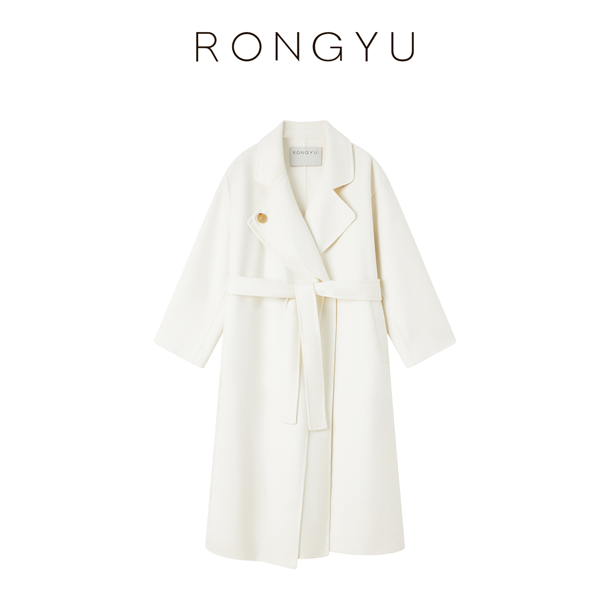 RONGYU绒郁大衣 纯羊绒围巾款大衣毛呢外套 气质典雅高级圣洁 