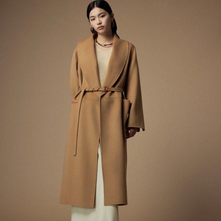 RONGYU绒郁14.5极细100山羊绒设计师长款手工双面呢大衣
