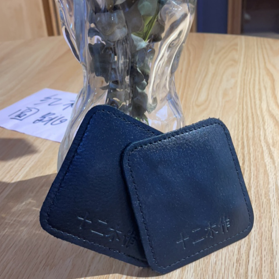 真牛皮双层隔热杯垫 黑色纯手工