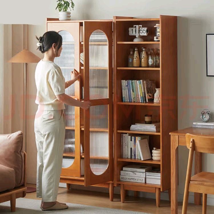 开放式书架北欧樱桃木简约手办展示柜