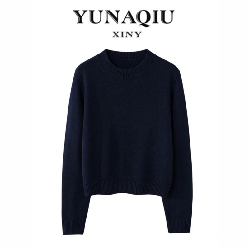 休闲女士藏蓝色轻奢字母烫钻圆领套头款式秋冬毛衣长袖N-219