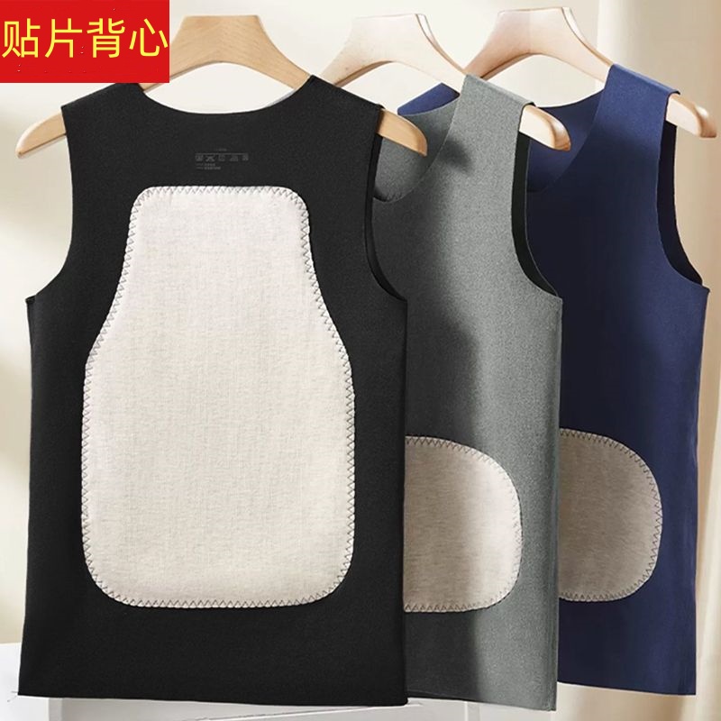 男士贴片保暖背心双面细绒无痕弹力修身纯色青年贴身打底秋冬季