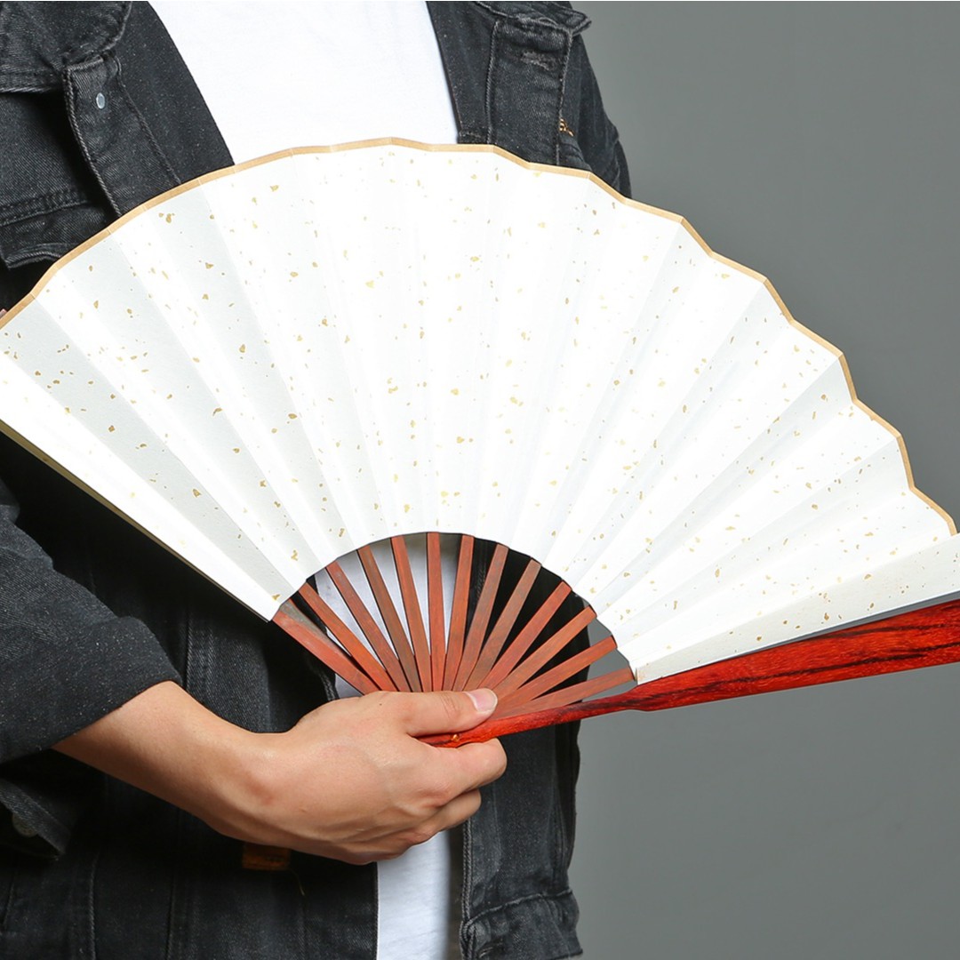 奢侈品印度小叶紫檀扇子高端中国风折叠扇檀香紫檀文玩扇洒金工艺