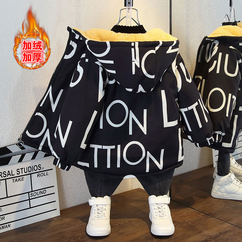 男童加绒外套秋冬款2022新款时髦儿童装洋气上衣中大童加厚棒球服