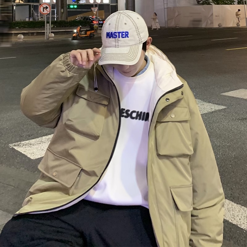 棉服男冬季新款潮牌宽松多口袋工装保暖棉衣连帽外套百搭休闲上衣