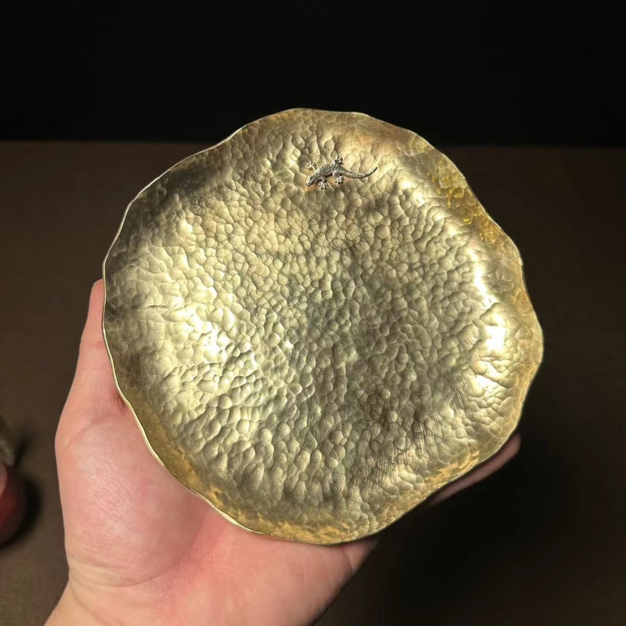 纯手工黄铜银饰圆茶盘壶承果盘