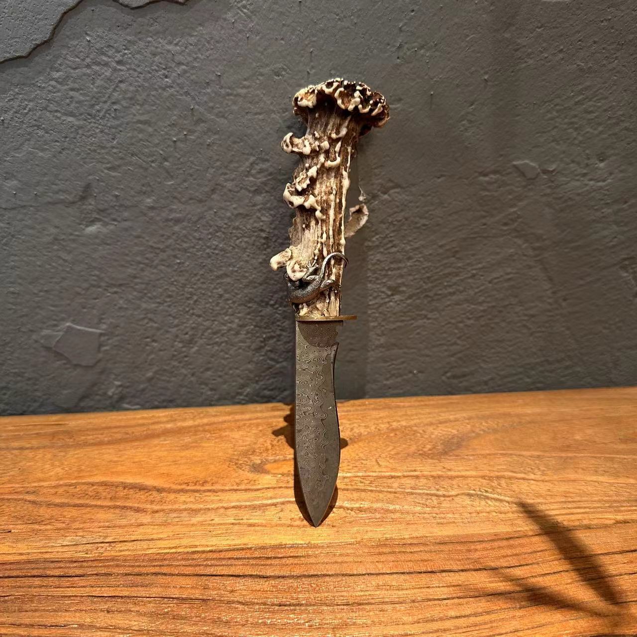 纯手工大马士革鹿角茶刀家用精美