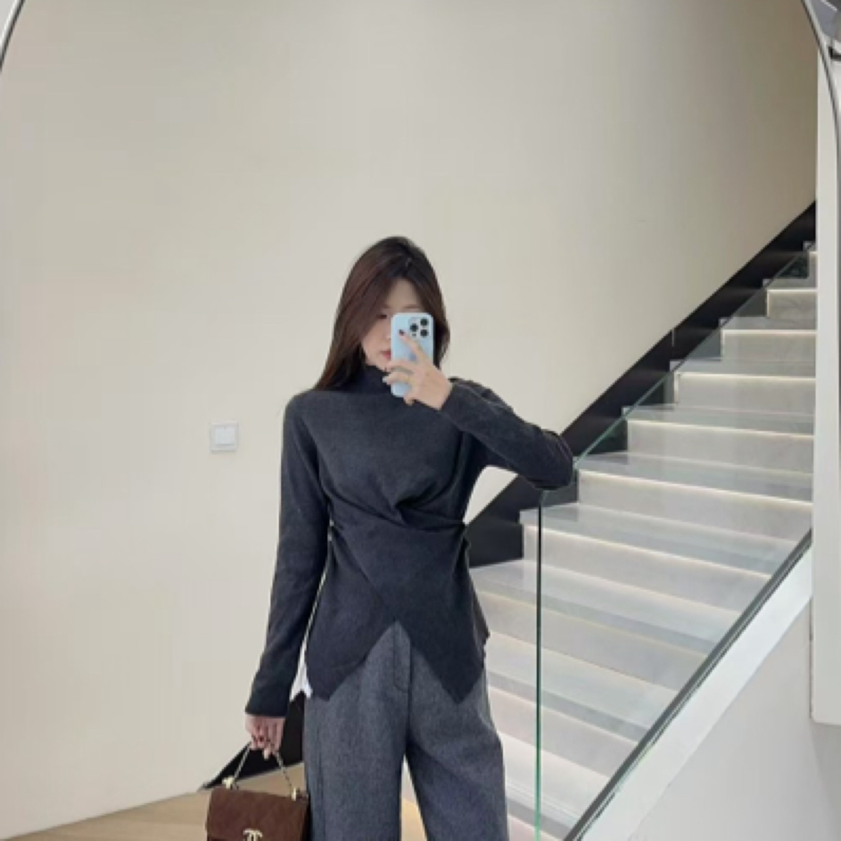 时尚毛针织衫毛衣女纯色针织衫修身高领显瘦秋冬开叉常规袖