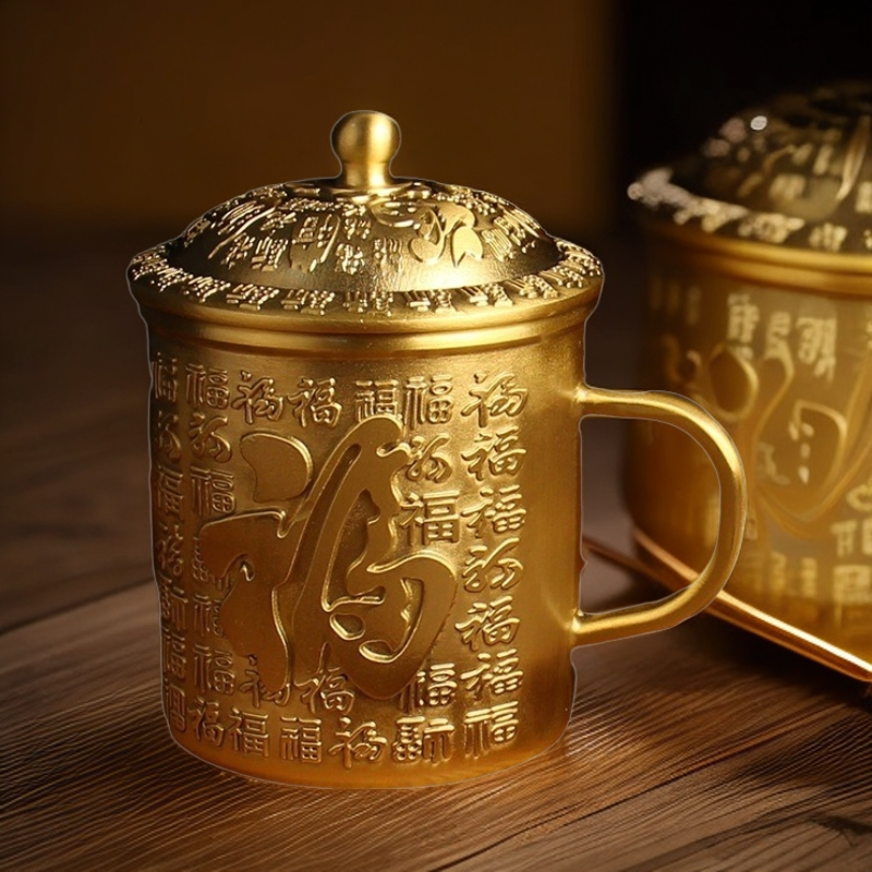 黄铜百福茶杯金属工艺品办公室家居喝茶杯子纯铜福字杯会销礼品批