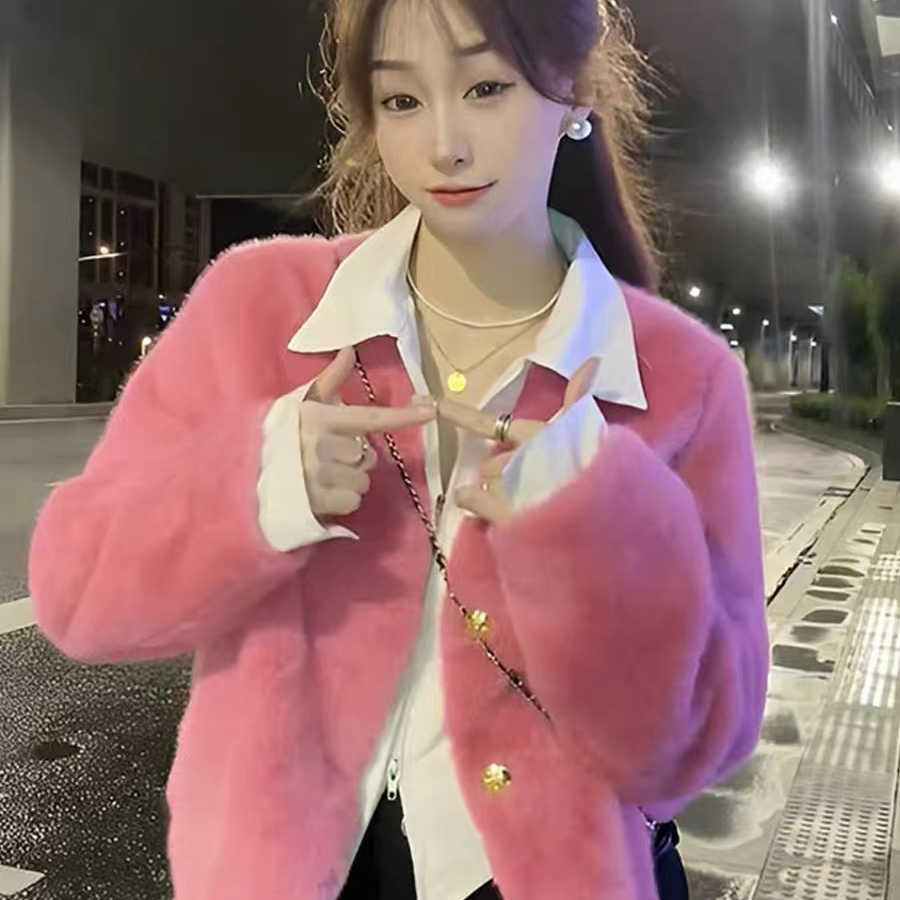 ZX9835小香风甜美风毛毛外套秋冬气质洋气短款宽松显瘦百搭上衣