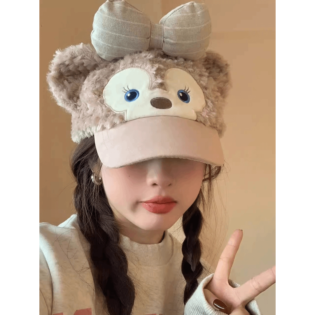 达菲毛绒平替Duffy棒球帽子女秋冬季显脸小鸭舌帽可爱小熊耳朵帽