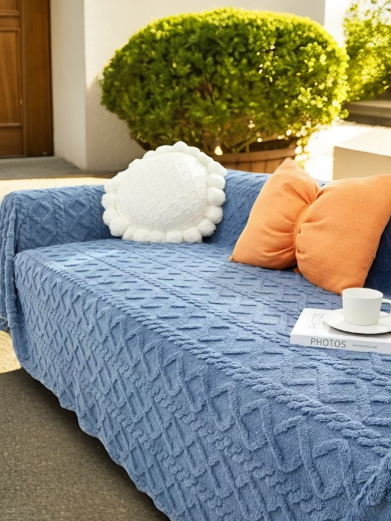 深蓝色提花加大加厚亲肤柔软1.8*2.0毛毯】加厚双面亲肤柔软毛毯