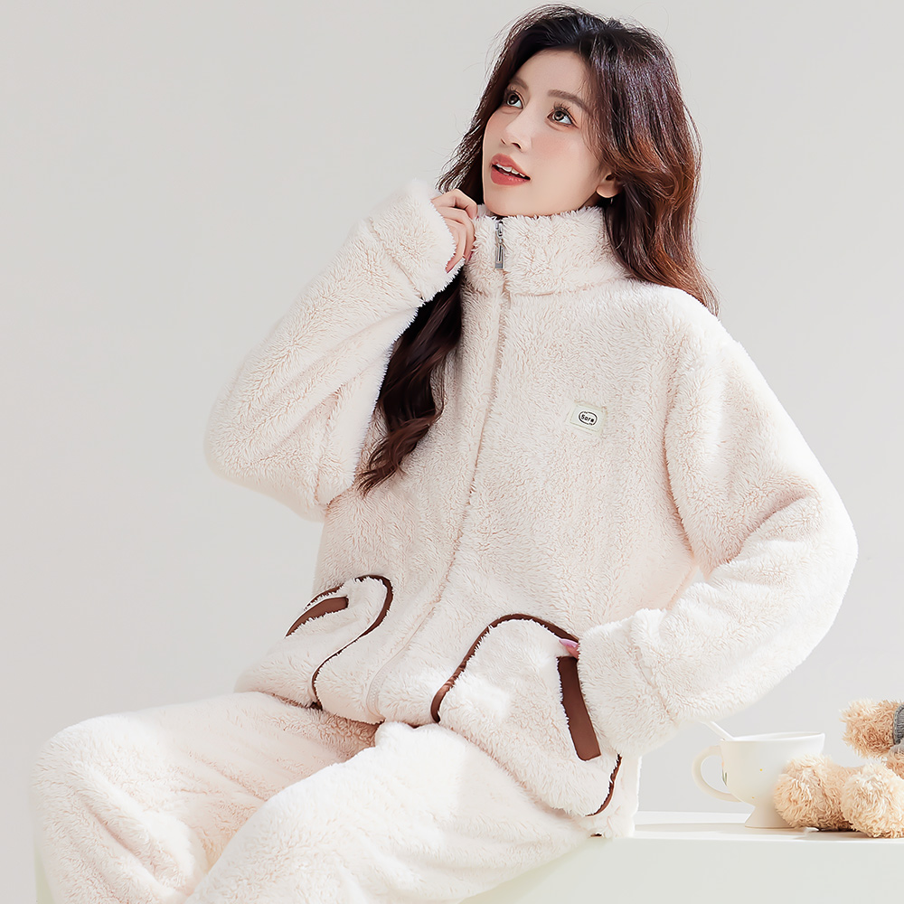 新款睡衣女秋冬珊瑚绒家居服法兰绒加绒加厚保暖套装可外穿