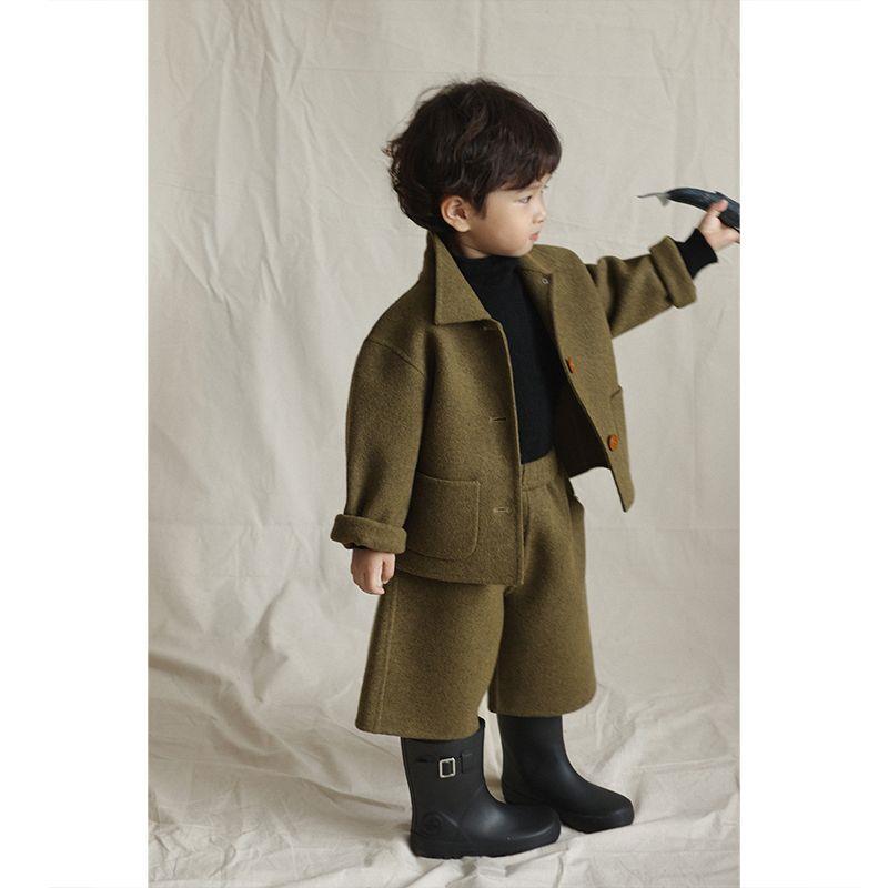 男童套装2023新款秋冬双面呢中小童韩版炸街女童潮帅气儿童两件套