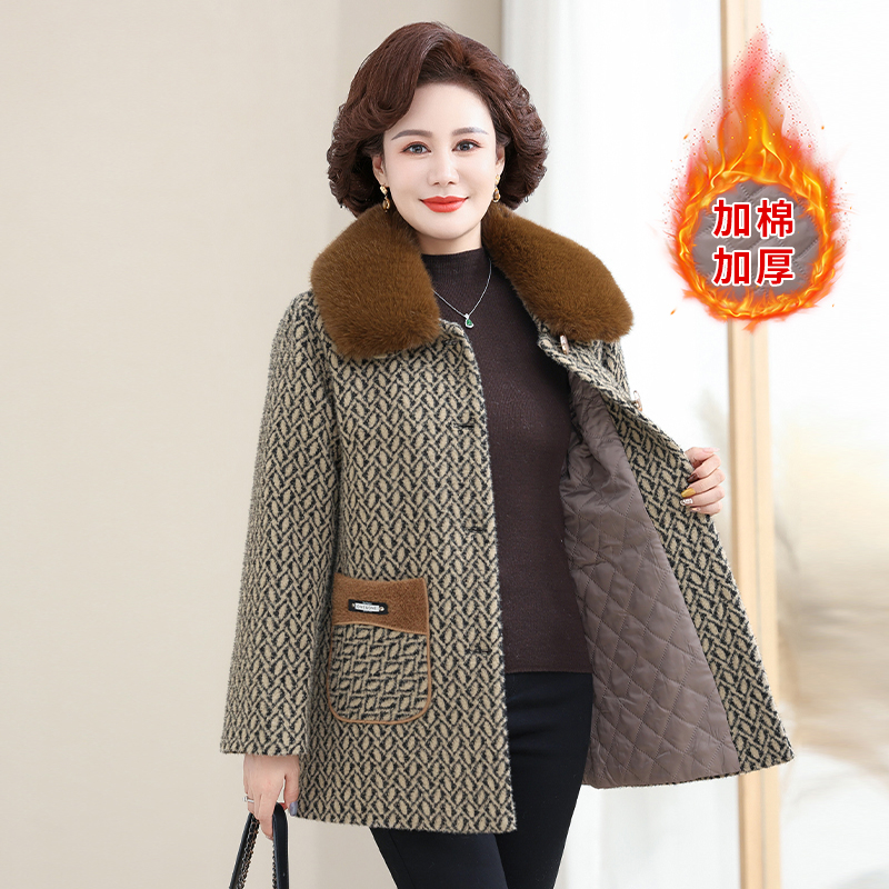 2024新款中年妈妈秋冬装加棉加厚外套中老年女装洋气高贵毛呢大衣