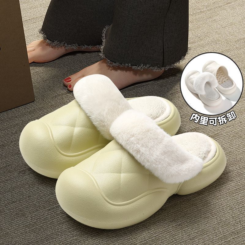 冬季包头保暖棉拖鞋外穿防水增高居家厚底可拆卸加绒毛毛棉拖鞋女