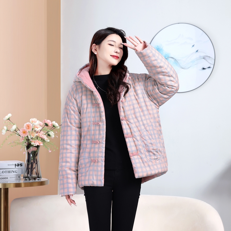 连帽棉袄新款外套加厚冬季保暖棉服中式复古盘扣棉衣防寒冬装