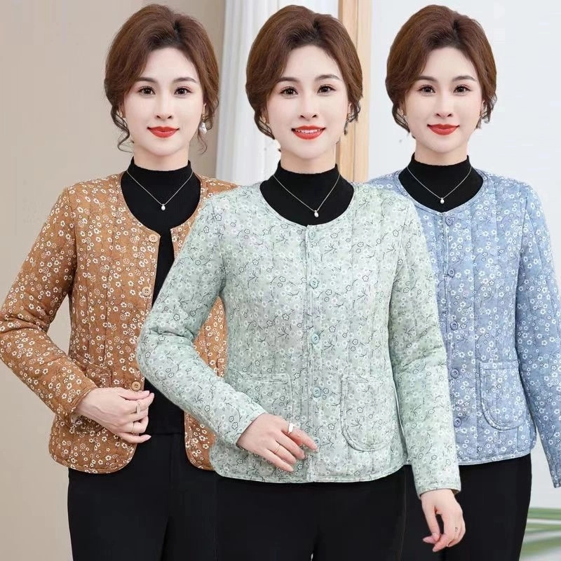 内胆中老年保暖棉衣棉服妈妈装冬装女士碎花贴身轻薄棉袄夹棉外套