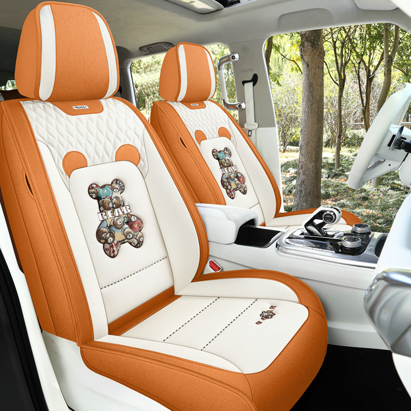 2024年新款卡通布丁熊棉麻布艺汽车坐垫四季通用