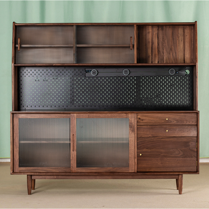 北美黑胡桃木餐边柜客厅家用简约餐厅美式复古北欧日式藤编