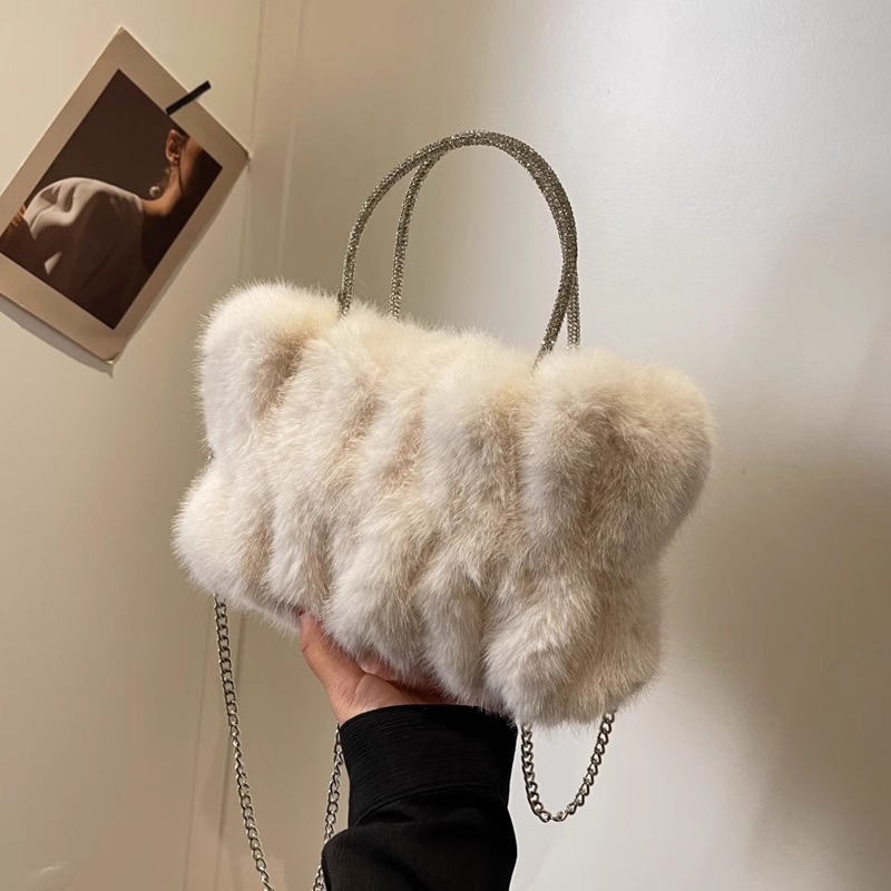 高级感毛绒小包包女2023新款秋冬季百搭ins斜挎包水钻手提毛毛包