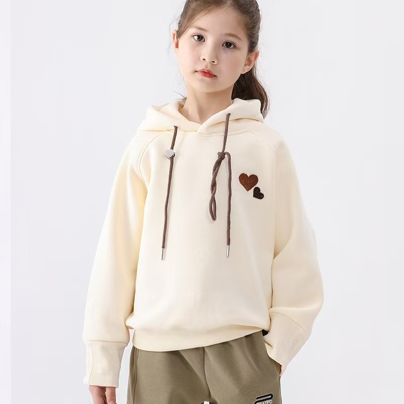 秋冬女童加绒爱心戴帽卫衣
