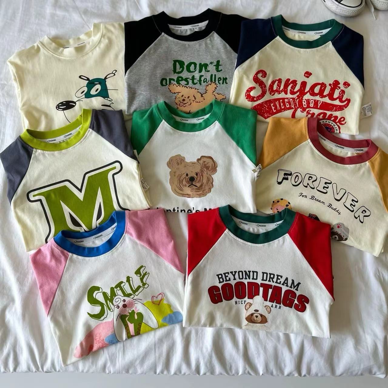 儿童卡通插肩袖拼色长袖