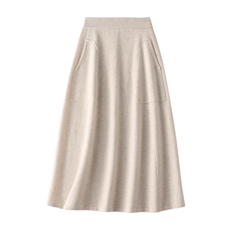 秋日轻语 百搭款A版羊绒半裙 手插兜夹花显瘦垂坠感