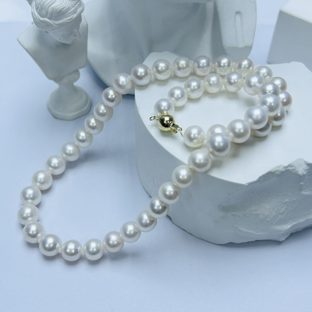 18k金无核赛天女极光高品质淡水珍珠全珠串链 8.5-9.5mm