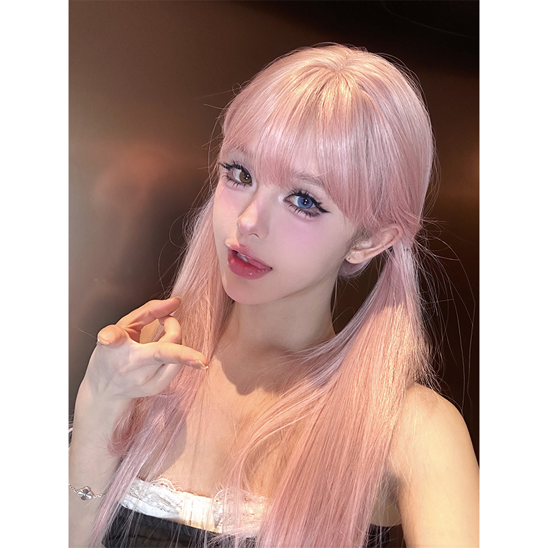 【五金pink齐刘海】假发女粉色系酷飒长直发仿真整顶假发