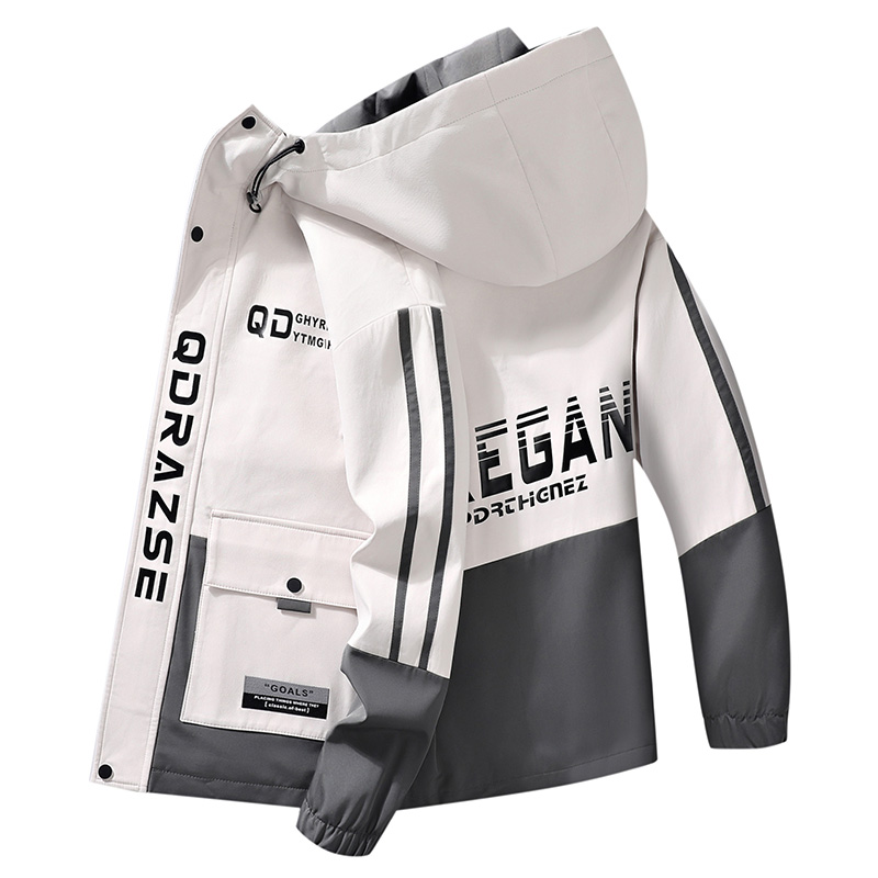 春秋男士外套潮流韩版工装夹克青少年学生薄款连帽宽松帅气男上衣