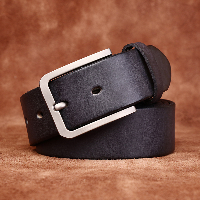 3.8CM宽时尚简约休闲百搭磨砂复古皮带男款真皮头层牛皮针扣腰带