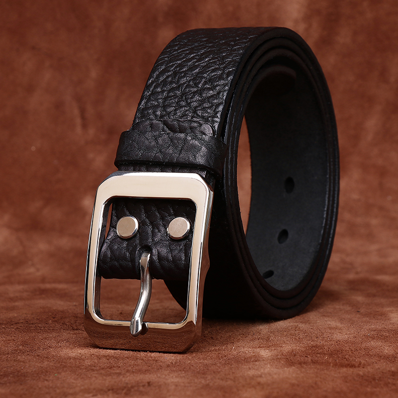 个性复古压野牛皮纹皮带男真皮头层牛皮潮流休闲牛仔不锈钢扣腰带