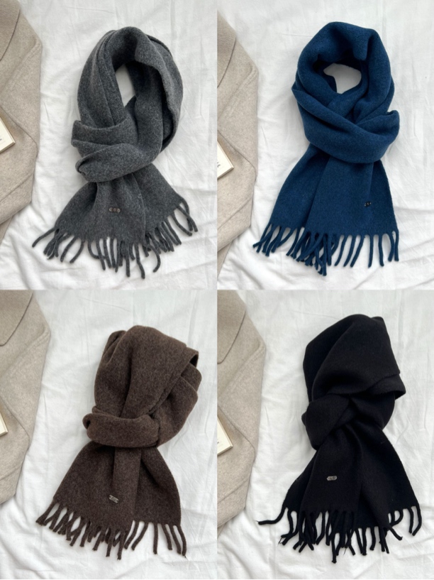 纯色羊毛混纺围巾女冬季加厚保暖流苏围脖韩版百搭