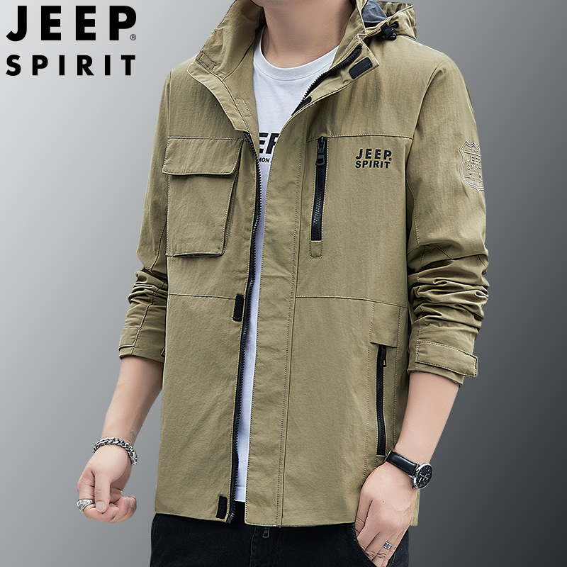 JEEP SPIRIT中长款外套男秋季宽松防水多口袋风衣休闲夹克