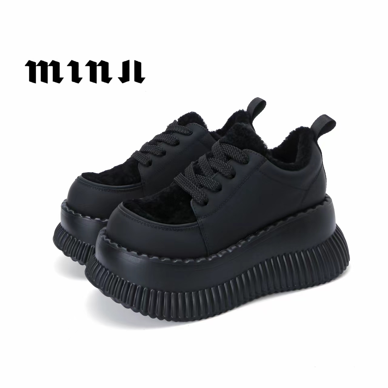 知足敏儿原创正版真皮超火厚底加绒松糕鞋保暖百搭2311-1