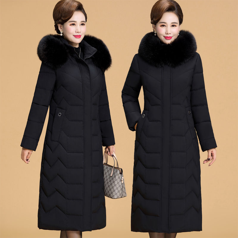 雅鹿新款妈妈冬装洋气棉衣长款过膝中老年人羽绒棉服大码加厚棉袄