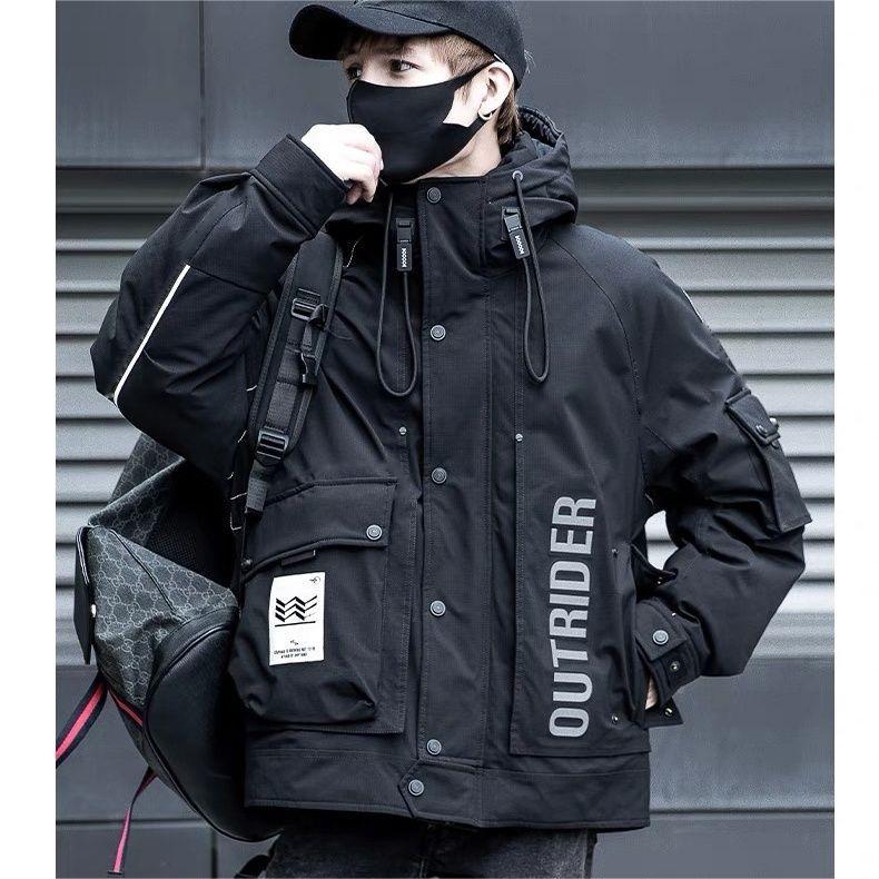 雅鹿新款短款羽绒服潮牌2024男士新款冬季宽松工装连帽加厚鸭绒外
