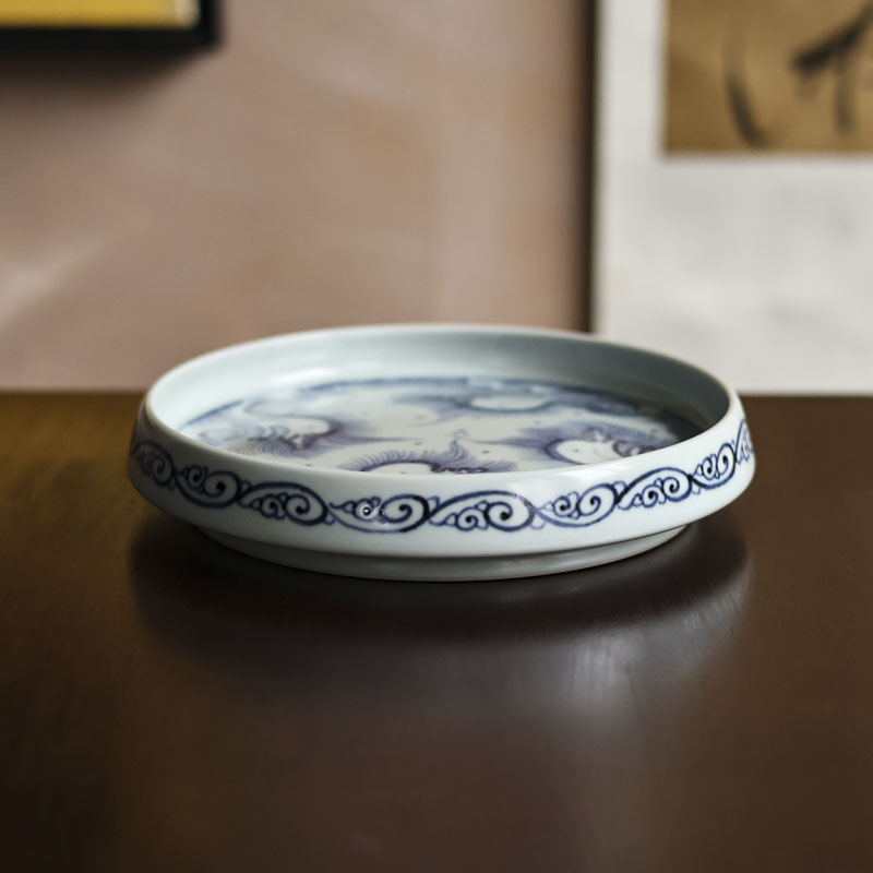 【小田甄陶】青花海浪-翁宿-壶承-直径18CM（翁宿S0022）