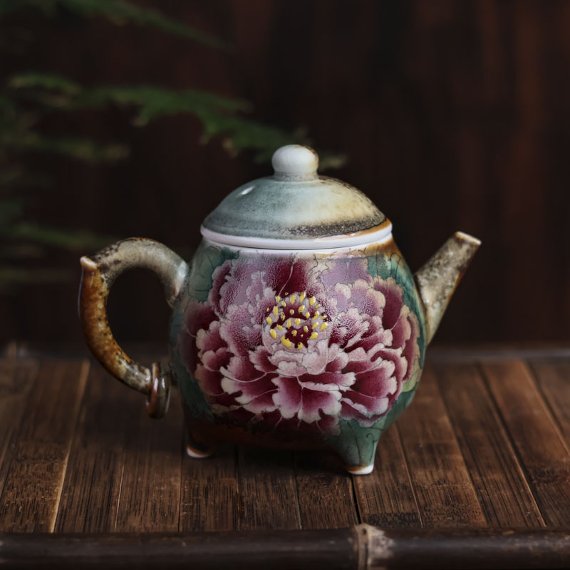 【小田甄陶】三足重工牡丹壶180ml（蕉白S0041）