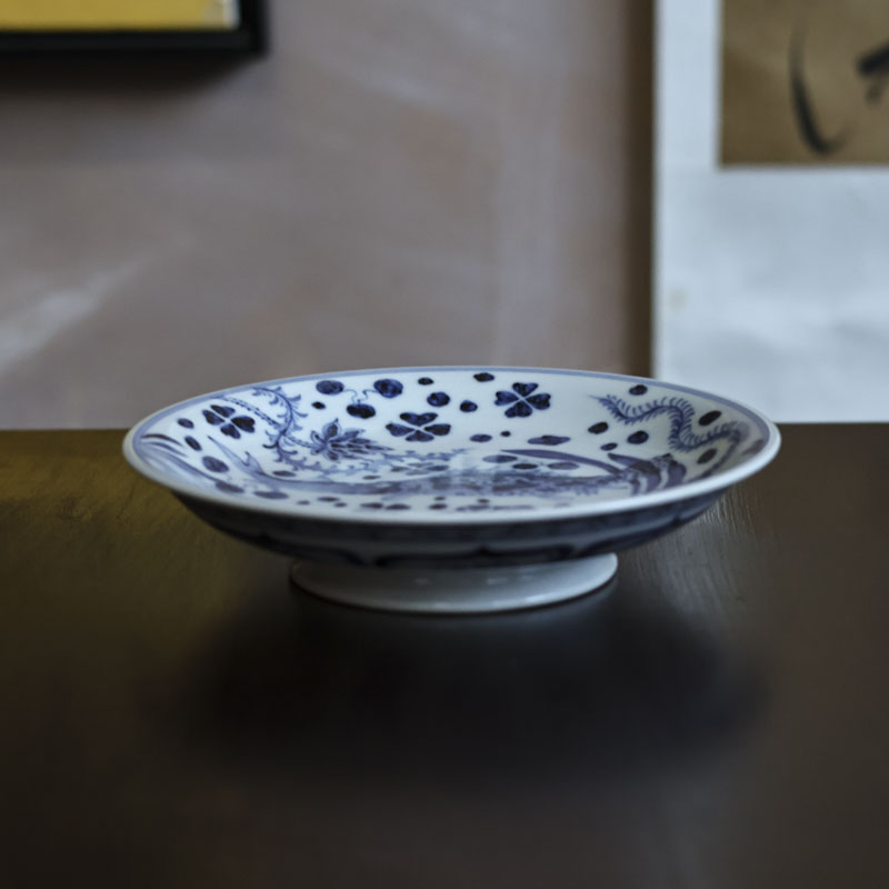 【小田甄陶】 鱼藻壶承青花家用茶道干泡盘（翁宿S0025）