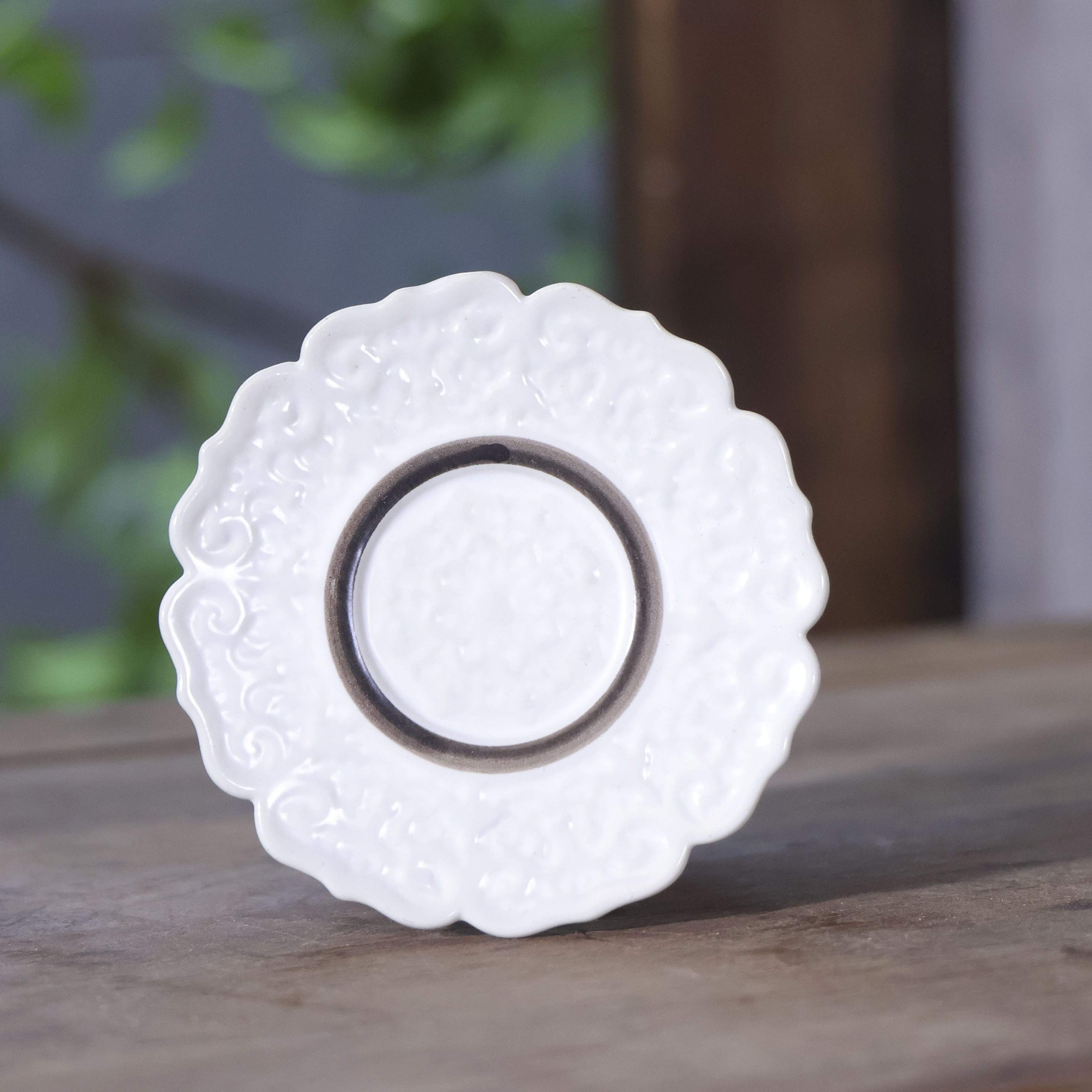 【小田甄陶】描银-央禾-花口杯垫（Q0848）