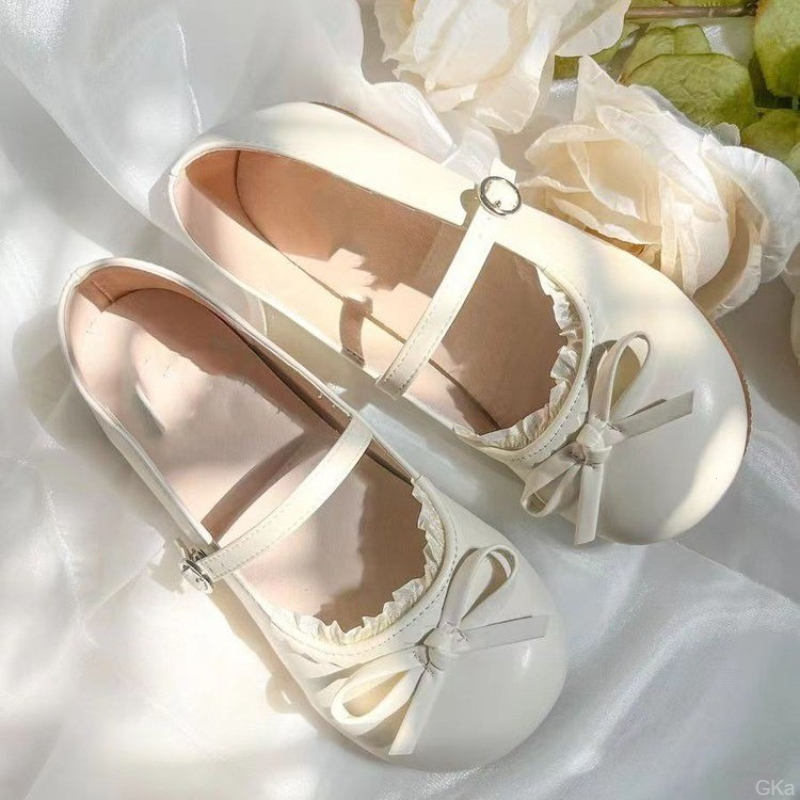 可爱低跟豆豆鞋百搭小皮鞋2024jk蝴蝶结平底圆头lolita玛丽单鞋