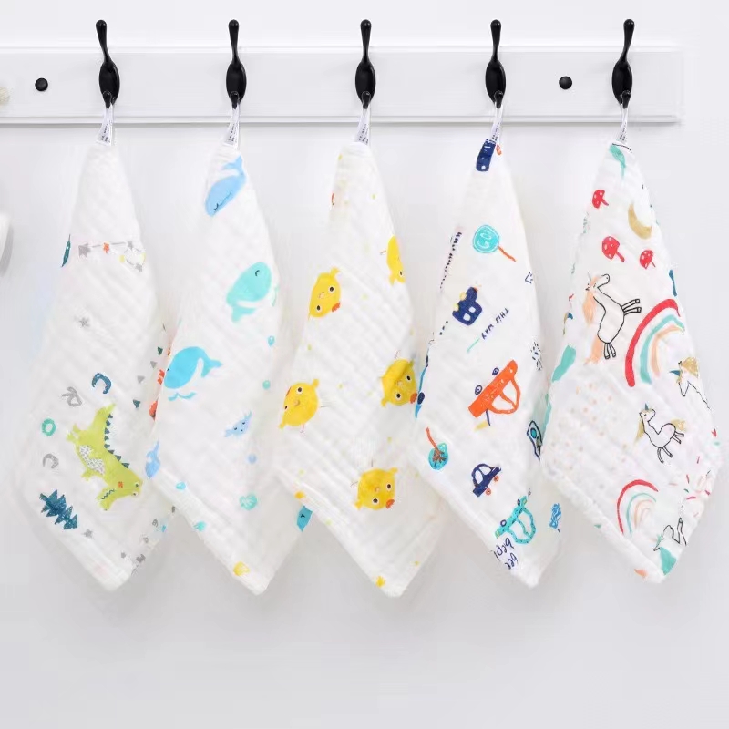 婴儿口水巾超柔软六层纯棉纱布毛巾新生儿洗脸小方巾25*25